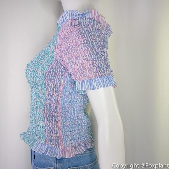 NWT Petersyn Kinsey Smocked Off-the-shoulder Top, Purple - Picture 6 of 15